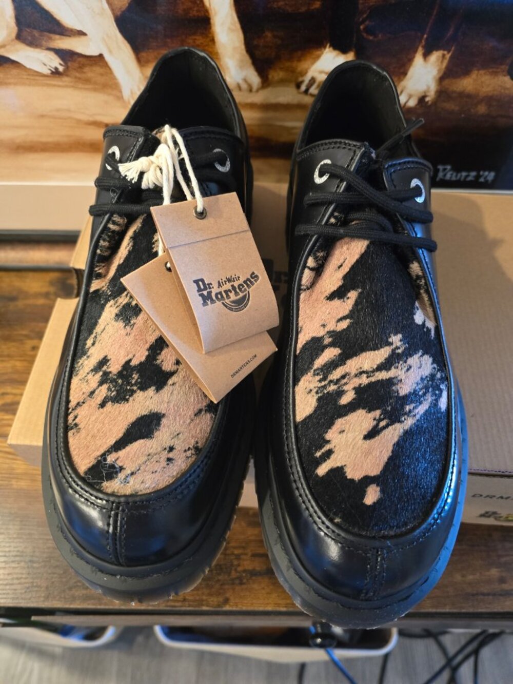 Dr. Martens Zeffir 3I Bex Buttero Hair On Black Leather Shoes Men's Sz 12 US NEW - Picture 4 of 14